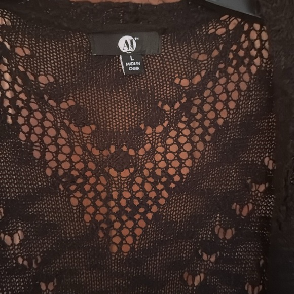 A&I black lacey knit long open front duster/cardigan. Large. - Picture 6 of 8